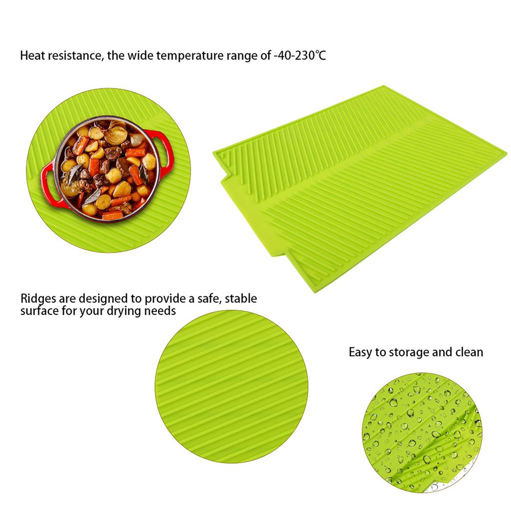 Extra Large Dish Drying Mat Premium Heat Resistant Silicone Pad (Grey)