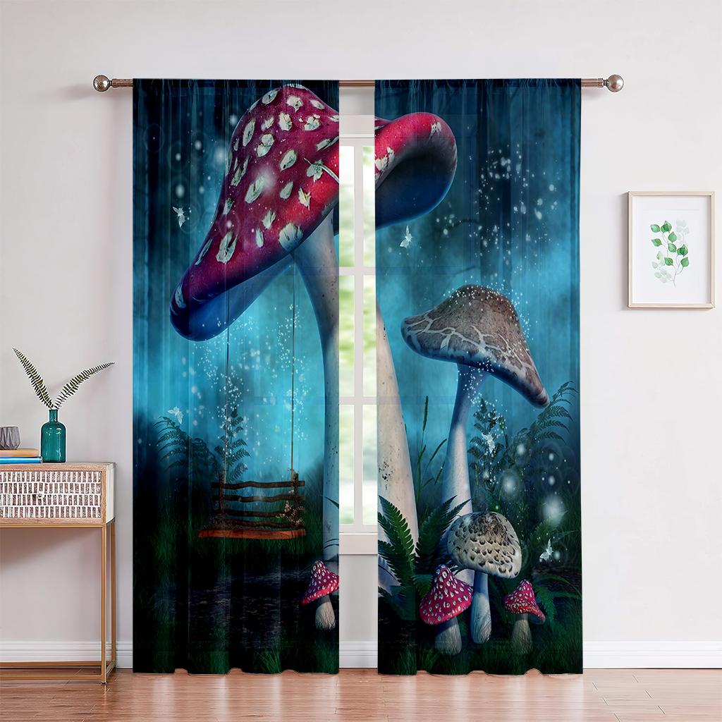 3D Cartoon Fantasy Mushroom Curtains Children's Favorite Room Bedroom Decor Curtains 2 Panels Living Room Den Balcony Decor