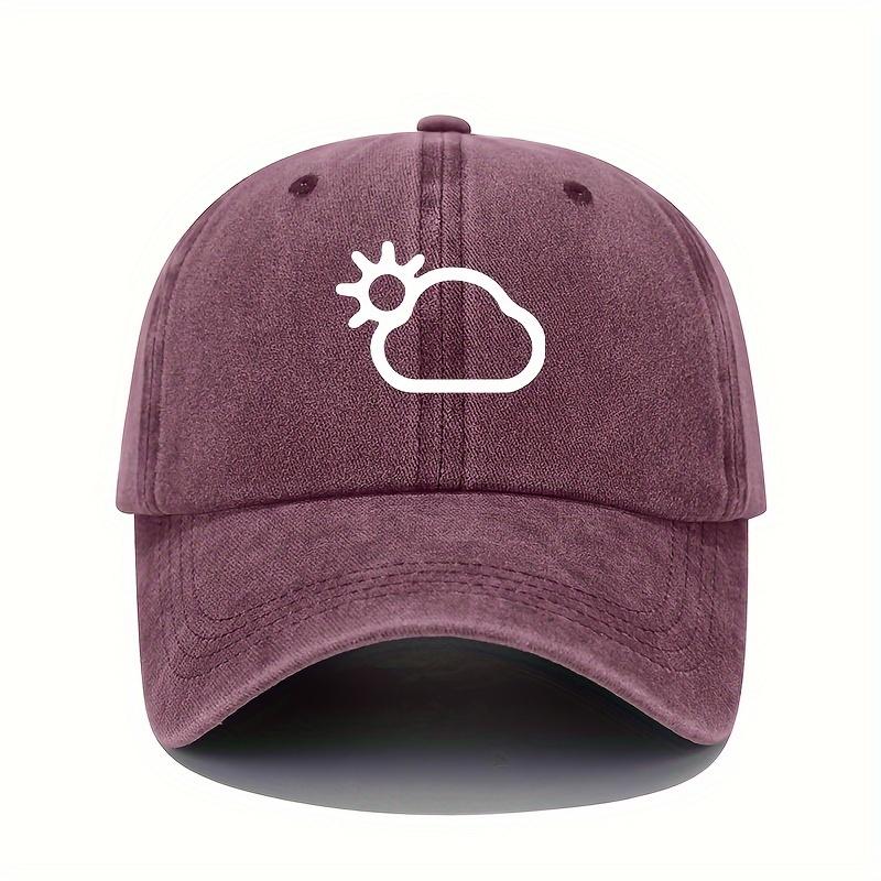 Sun and cloud pattern printed baseball cap with simple design, suitable for both men and women, versatile casual hat