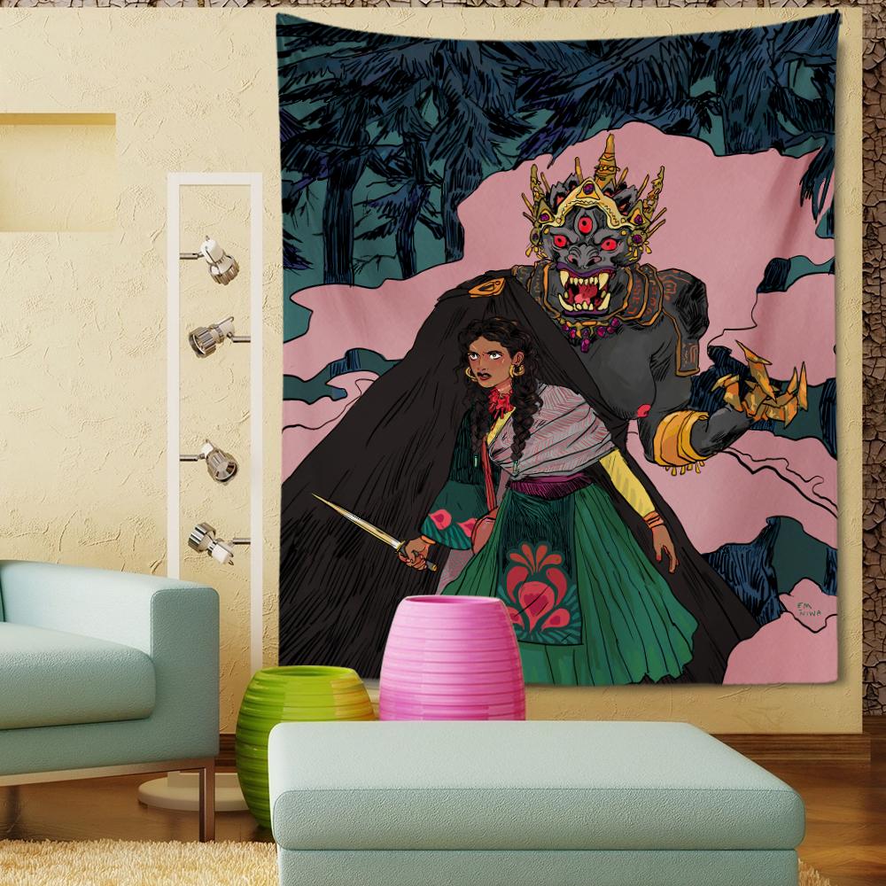 Бархатное настенное панно «Мандала», гобелен с лесным пейзажем, цветок, джунгли, животное, луна, океан, для декора спальни 95x73cm