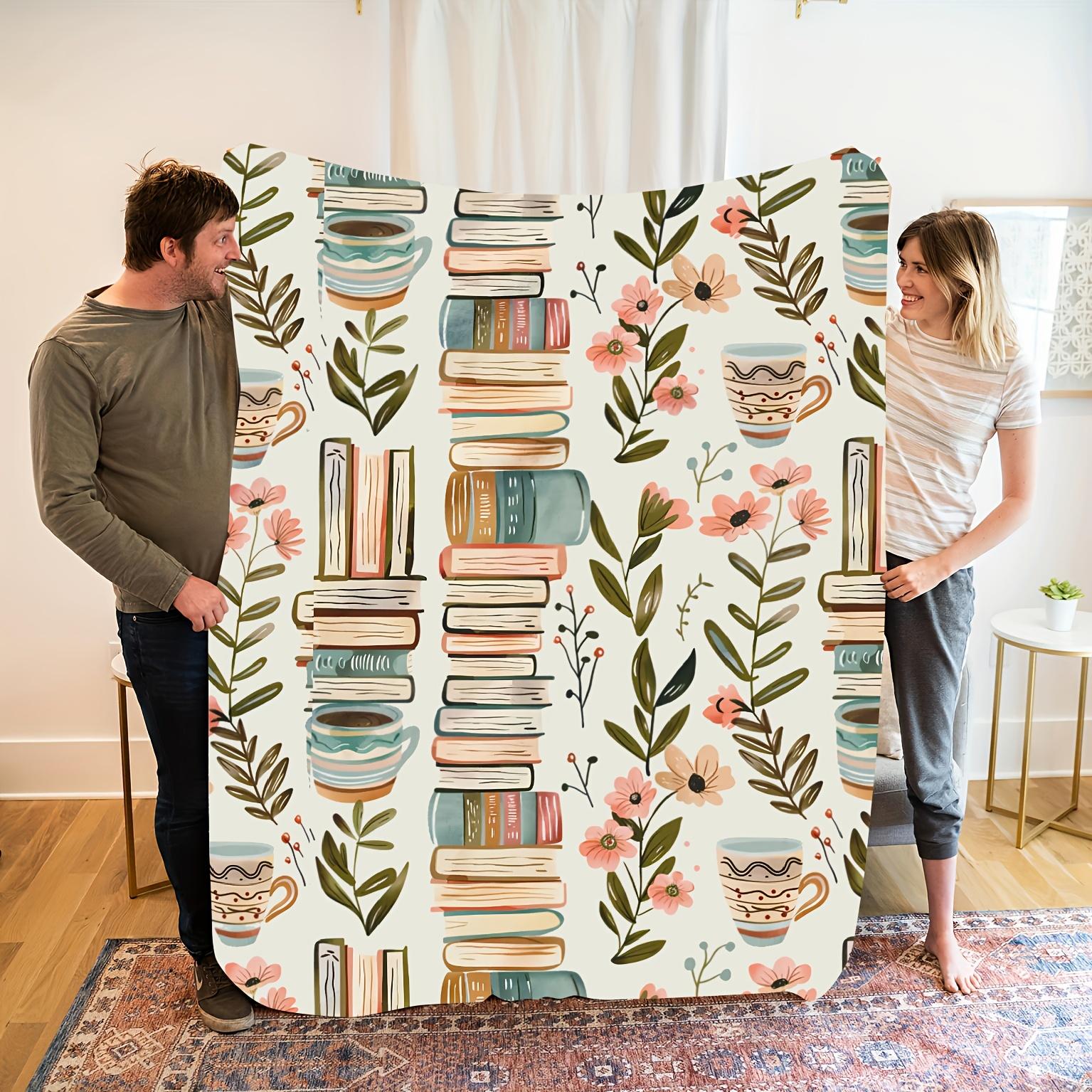 

1pc Cozy Soft Quilted Flannel Blanket - Whimsical Book & Floral Print, Anti-Tear, All-Season Use for Home Decor, Camping, Travel - Perfect G 150x200cm