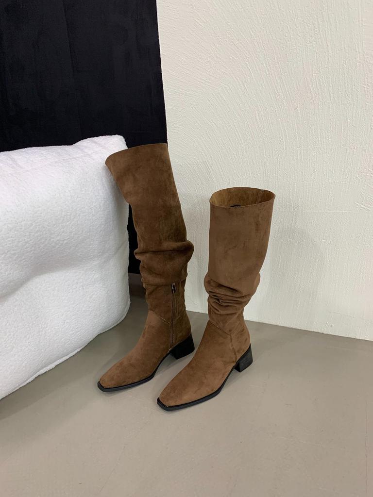 Thick Heel Western Cowboy Retro Knee Boots Women's Shoes 2025 New Autumn and Winter Stacking Boots Long Knight Boots