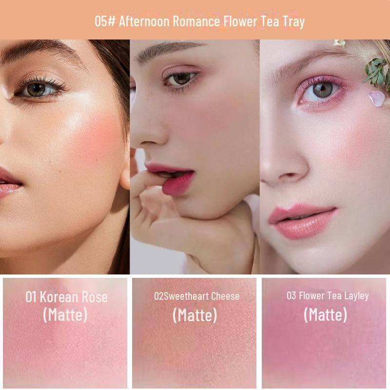 Tricolor Blush & Highlight Palette: Cream Rouge, Blush, Eyeshadow, Contouring for All Skin Tones