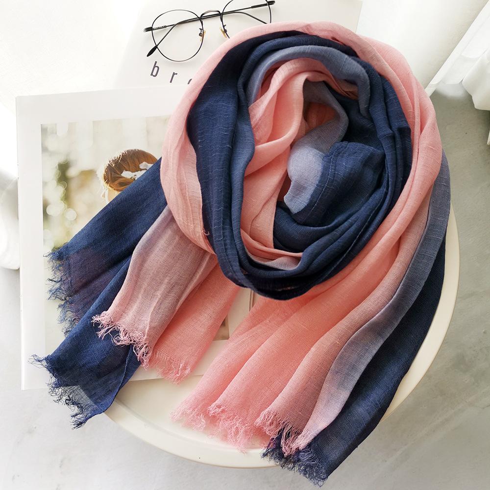 Japanese Style Unisex Cotton Linen Scarf Gradient Color Autumn Winter Long Soft Shawls and Wraps Lady Short Tassel Bufanda