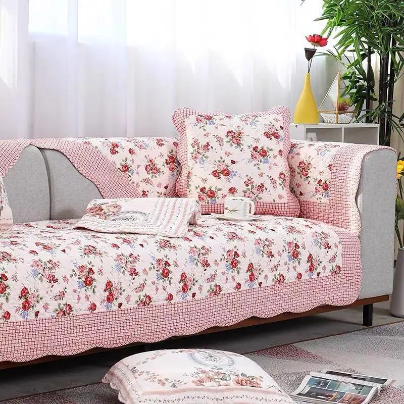 Yeni Çin Tarzı Pastoral Yastık Minder Yıkanabilir Pamuklu Patchwork Kanepe Matı Dört Mevsim Evrensel Yıkanabilir Kapitone Kanepe Örtüsü