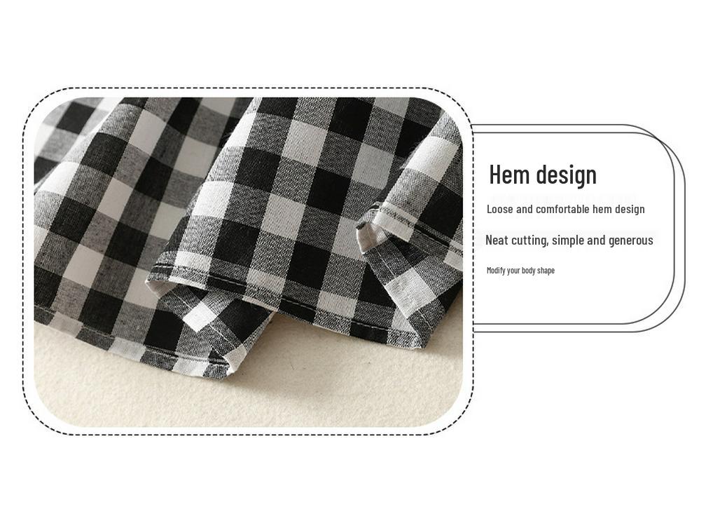 Women's Short Sleeve Plaid Shirt Dress - Fashionable, Loose-Fit, Slimming Cotton and Linen Design