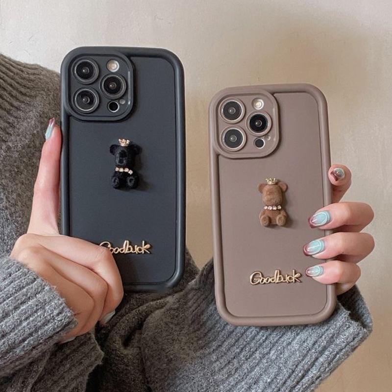3D Písmeno Koruna Medvěd Silikonový Měkký Kryt na Telefon Pro iPhone 15 16 Pro Max 14 13 12 11 XS XR 7 8 Plus Nárazuvzdorný Cukrový Matný Kryt