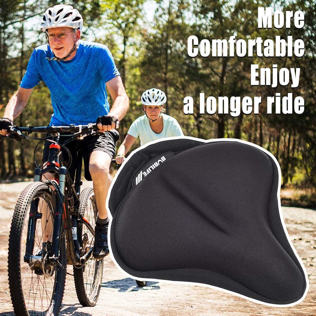 Thick Wide Gel Bike Seat Cushion with Rain Cover Large Surface Comfortable for Butt Memory Gel Foam Bike Saddle Seat Cushion Cover & - (L)