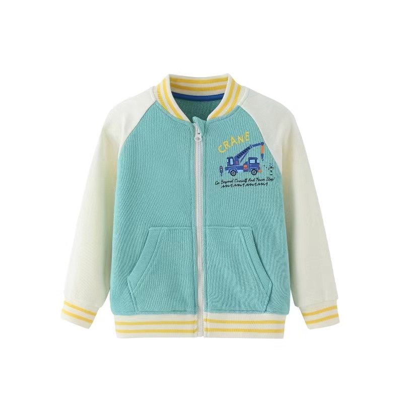 Boys  Jacket Autumn and Winter Style Children s Baseball Jacket New Thickened Spring and Autumn Top Trendy Boys  Pure Cotton Jacket Light Lake Green 110