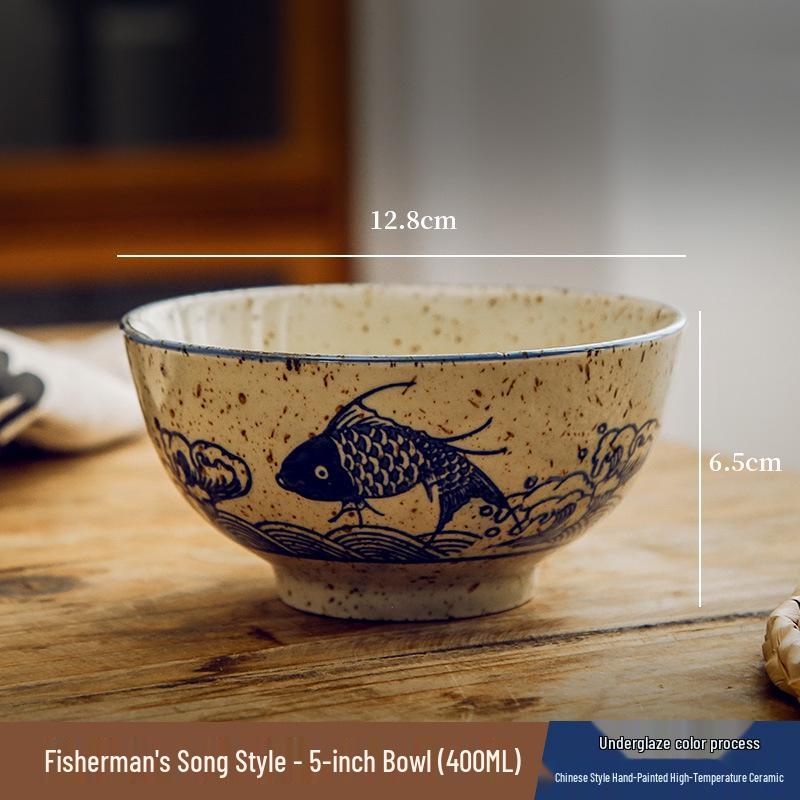 Unterglasur Keramik Reis- & Suppenschüssel Set mit Essstäbchen - Chinesischer Nationalstil Geschirr für Zuhause & Restaurants