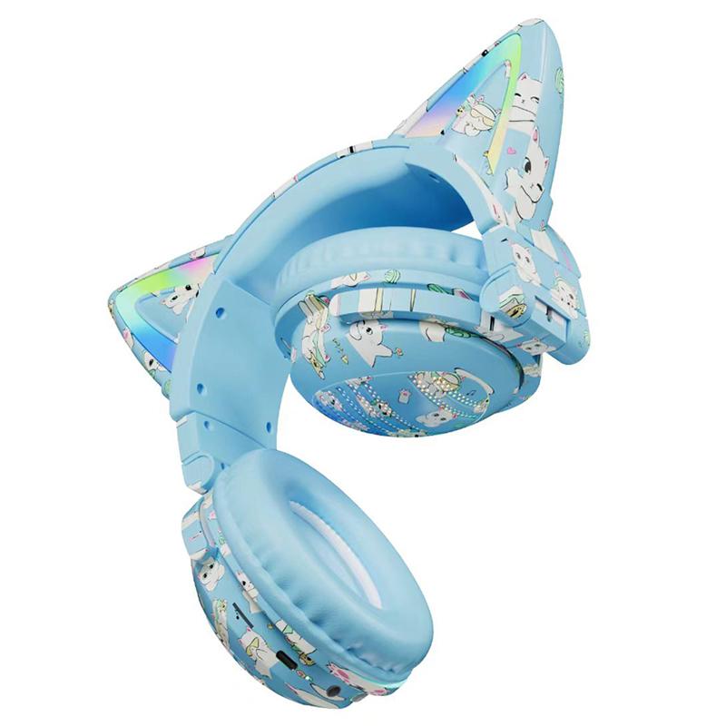 

VJ371 Graffiti RGB Cat Ear Bluetooth-compatible Headset Detachable Microphone Stereo Music Wireless Headphones Blue