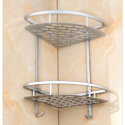 Étagère triangulaire murale de salle de bains, support de rangement d'angle en aluminium à 2 niveaux avec crochet