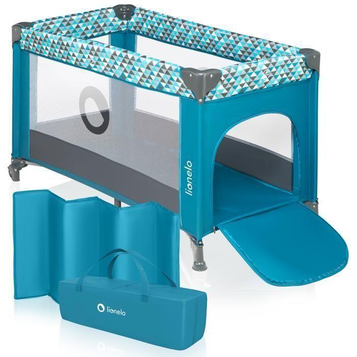 Lit Parapluie Compact 2en1 LIONELO Stefi - Parc Bébé - 0-36 Mois - Sac De Transport - Pliage Rapide - 2 X Roulettes - Turqoise