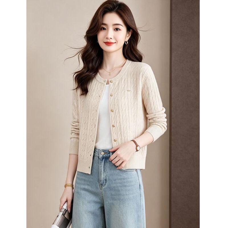 D.F.DEAR Women's Minimalist Crew Neck Knit Cardigan