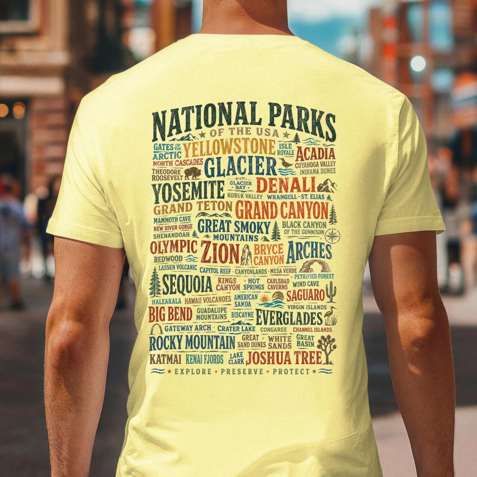 National Parks Shirt, 63 USA National Parks Tee, Park Lover T shirt, Hiking Travel Shirt, Camping Adventure Tee, Back Print Parks Tee S