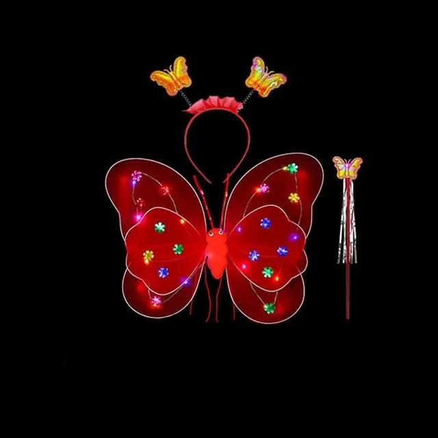LED Children Costume Props Girls Skirt Flashing Lights Butterfly Skirt Suit Angel Luminous Wings Butterfly Wings Fancy Dress Set