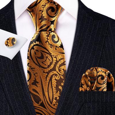 Luxusní kravata pro muže Svatební hedvábná kravata Hanky ​​Manžetové knoflíčky Solid Foral Formal Striped Formal Set