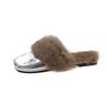 Large Size Casual Flat-bottomed Fluffy Slippers Autumn and Winter New Baotou Bright Leather Warm Fluffy Mop