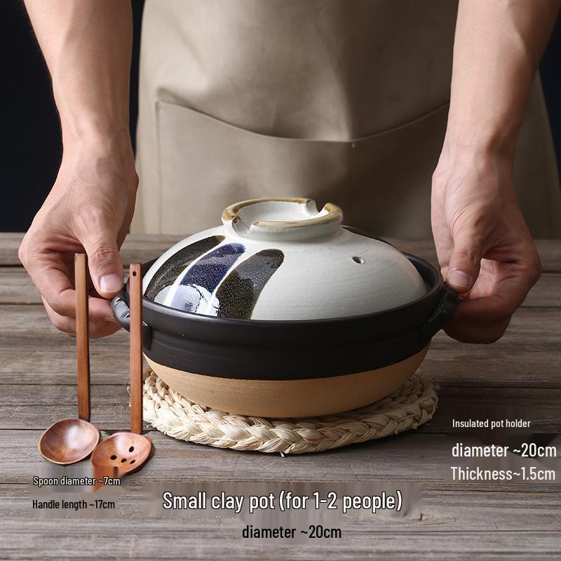 Japanse Keramische Kleipot: Multi-Use Stoofpot, Rijstkoker, Gas- en Inductiekookplaat - Kleine Maat Steen en Platte Pan voor Soepen.