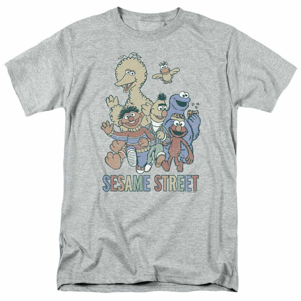 26 Sesame Street Colorful Group T Shirt Mens Licensed Classic TV Elmo Sport Gray Unisex T-Shirt L