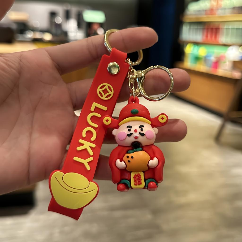 Cartoon 2026 New Year God Of Wealth Keychain Doll Bag Pendant Spring Festival Pendant Fortune Car Keychain