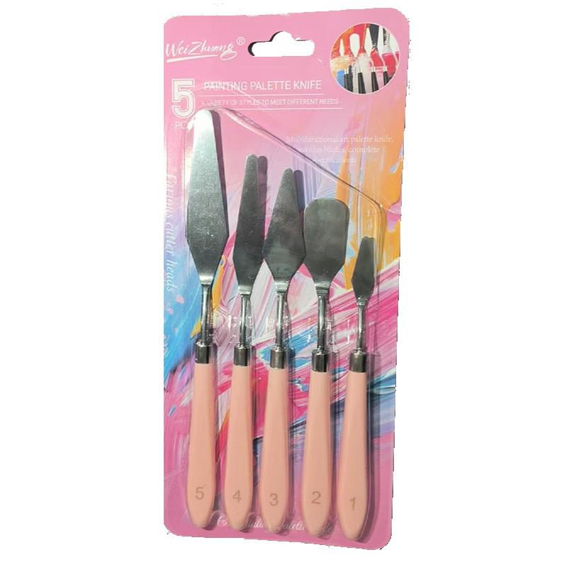Stainless Steel Pigment Palette Knife Set for Oil Painting - Flat & Pointed Heads, Wooden Handles