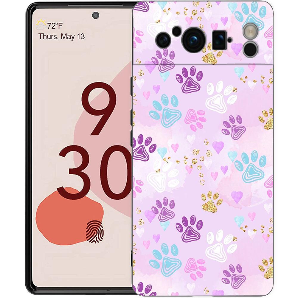 Phone Case For Google Pixel 6 7 8 9 Pro XL 8A 7A 6A Black Cover Soft Shell Dog Footprint Paw Cute