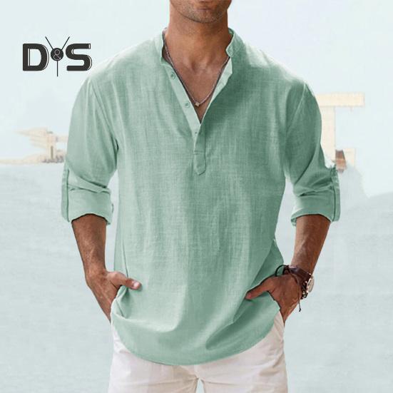 Anti Pilling Shirt Top V Neck Classic Men Summer Loose Shirt