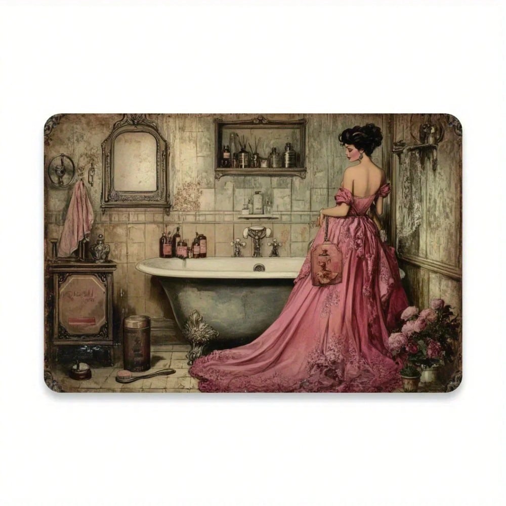 Vintage Bathroom Metal Tin Sign Woman Dressing Retro Wall Art Home Garage Decor