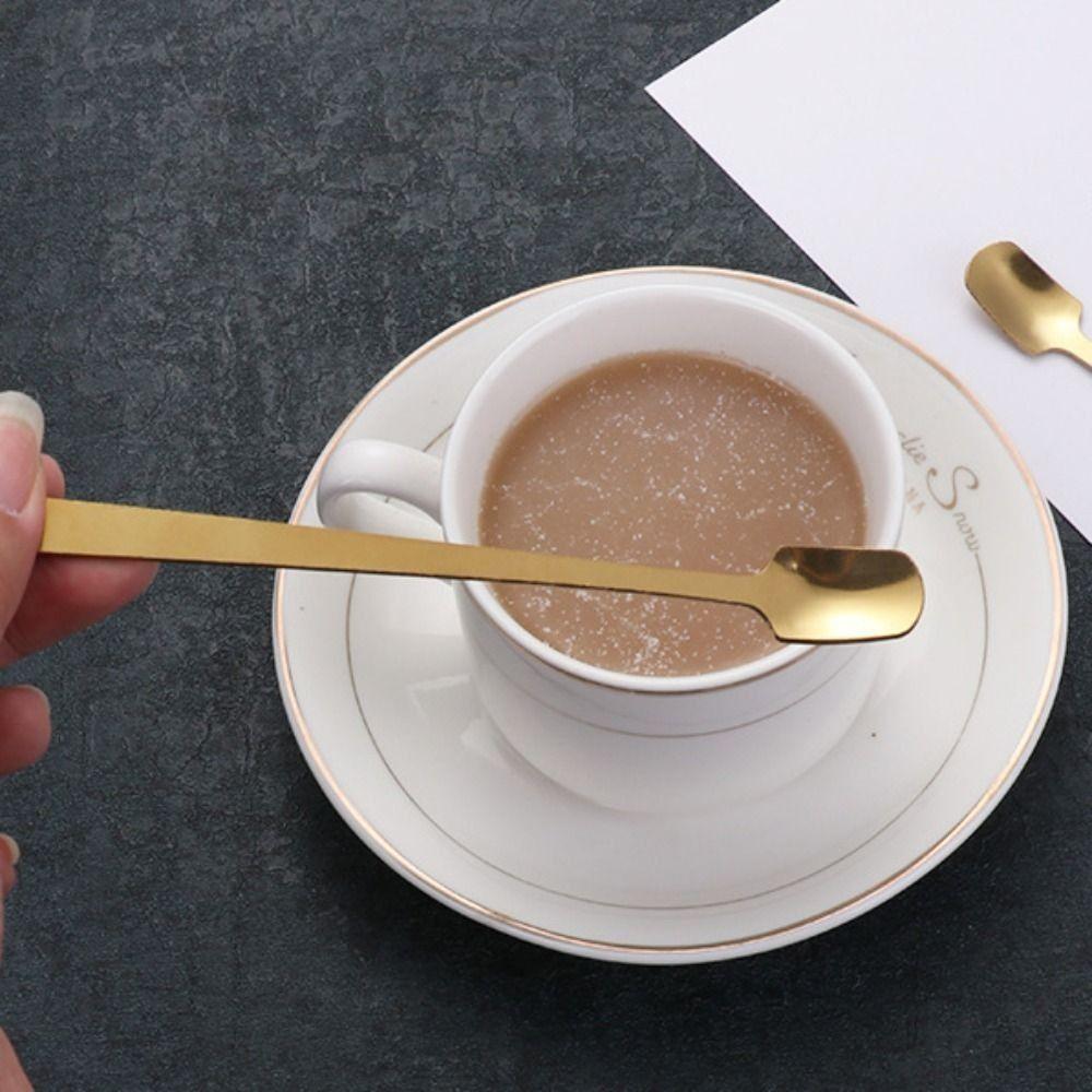 5pcs Silver/gold Square Teaspoon Stainless Steel Dessert Scoops Coffee Stirring Spoons  Mug