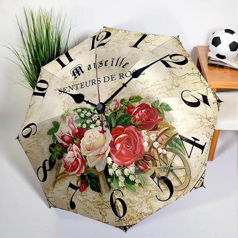 

Retro Color Clock Umbrella Automatic Open/close, Sturdy Iron Frame & 8-Rib Structure, Umbrella for Women & Men, Christmas Gifts