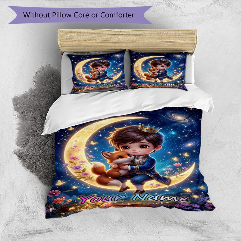 3PC Custom Name Moonlit Fantasy Adventure Bedding Set Duvet Cover Closure Includes 1 Duvet Cover & 2 Pillowcases for Bedroom