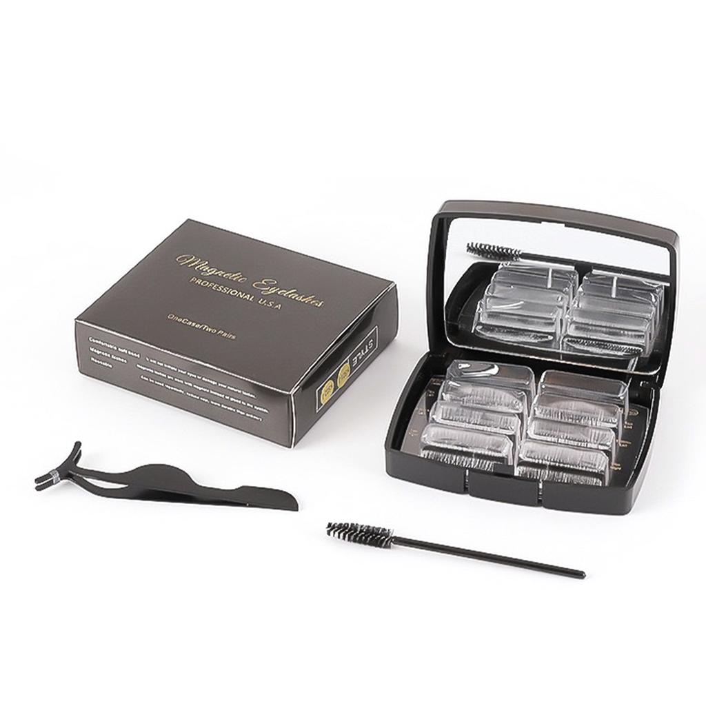 4 Pair Natural Eyelashes Magnetic Design Curl 3D Portable False Eyelashes with Clip Brush Black