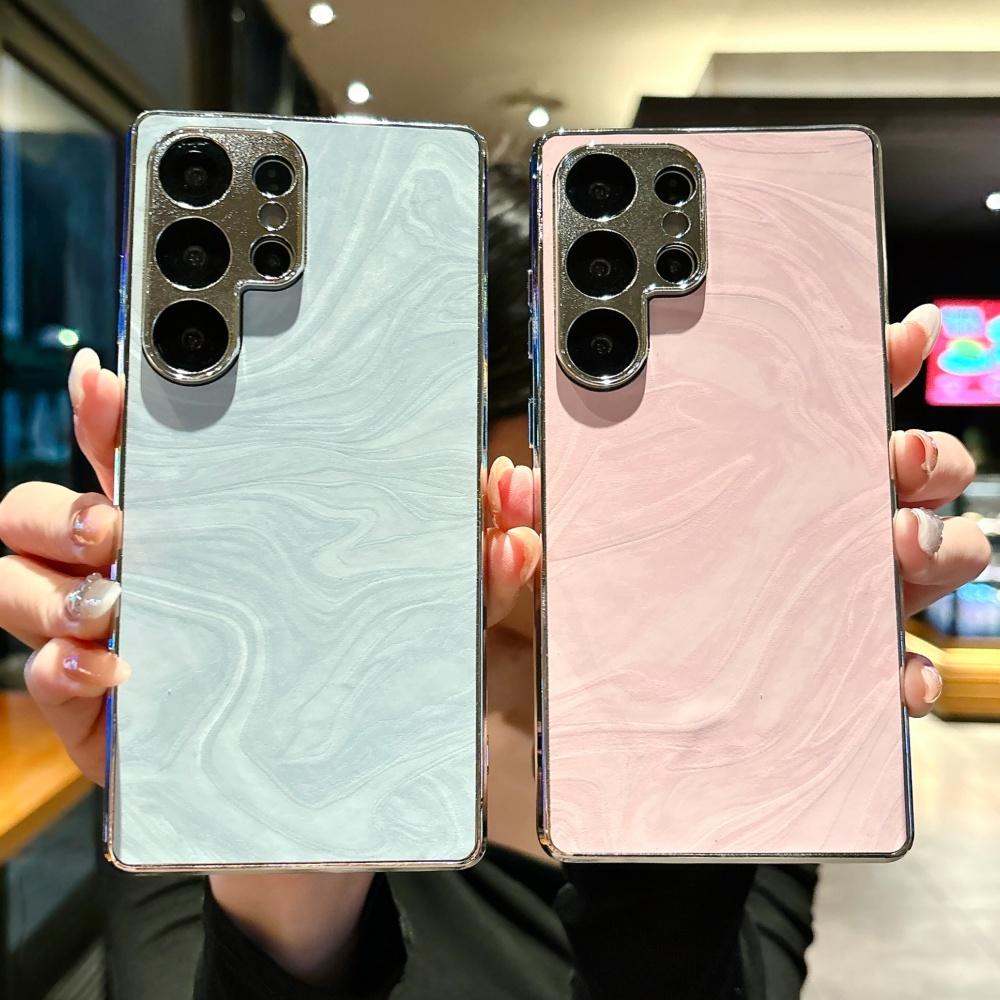 Plating Soft Bumper Quicksand Textured Leather Case For Samsung Galaxy S25 Ultra S24 Plus S23 Camera Protection Silicone Cover