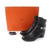 Great HERMES Short Boots Saint Germain Kelly Buckle Black Leather Women 36 Used