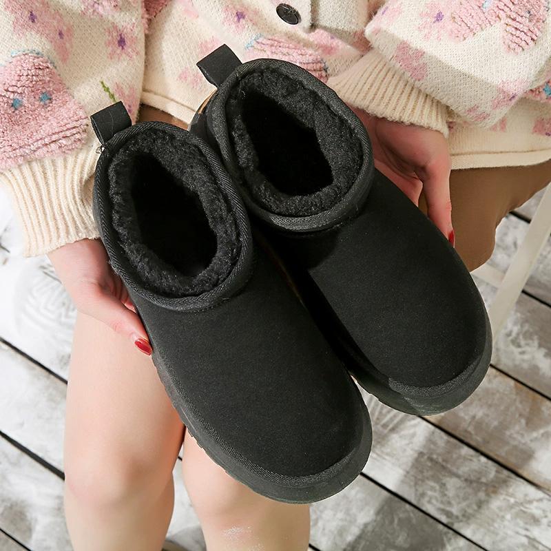 Women Padded Shoes Thick-soled Round Toe Warm Thick Plush Slip-On Platform Ankle Botas Snow Boots