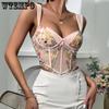 Summer Embroidered Lace Wood Ear Edge Sexy V-neck Wide Shoulder Straps Fishbone Corset