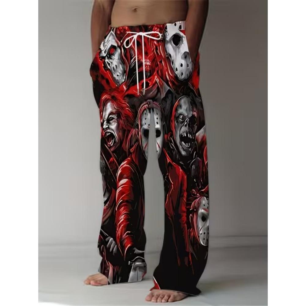 Men's 3D Halloween Skull Printed Baggy Casual Trousers,  Elastic Drawstring Waist with Pockets, for Spring Summer Home Outdoor Vacation