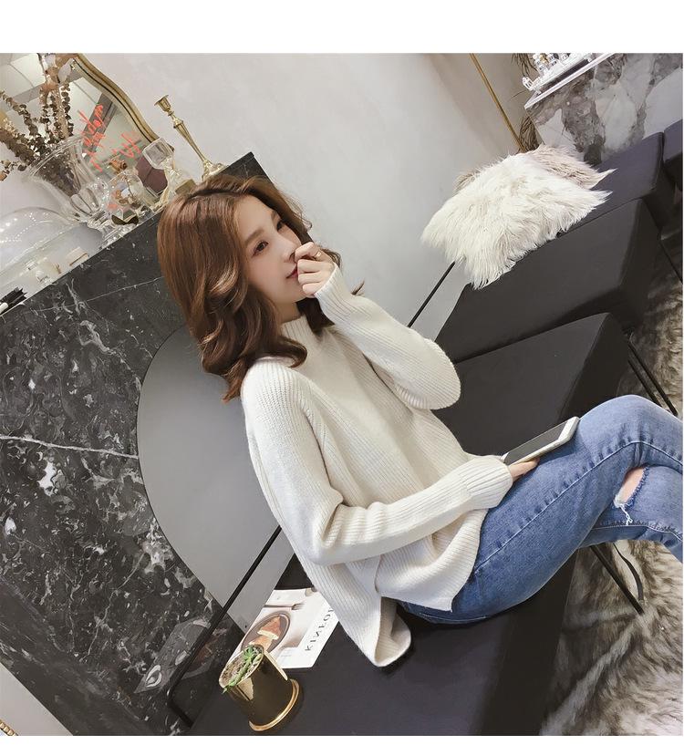 Women's Korean Style Long Sleeve Knit Sweater - Half High Collar, Loose, Thickened, Perfect for Autumn/Winter.