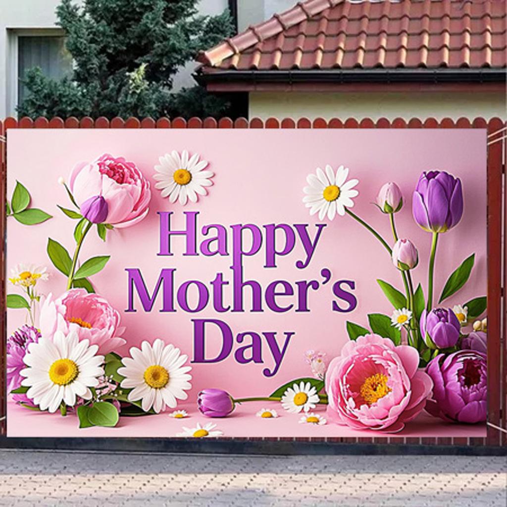Happy Mother's Day Floral Party Banner,Backdrop with Text Decorative Elements for Home Wall and Photo Decor,Party Backdrop,Mothers Day Decor