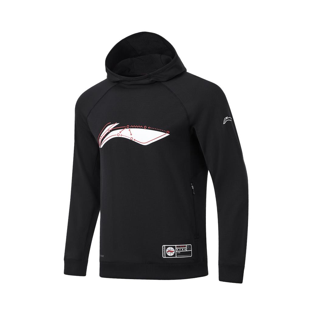 Li Ning Cba Series Professional Basketball Logo Print Sweatshirt Men Sweatshirt Black AWDT883-1