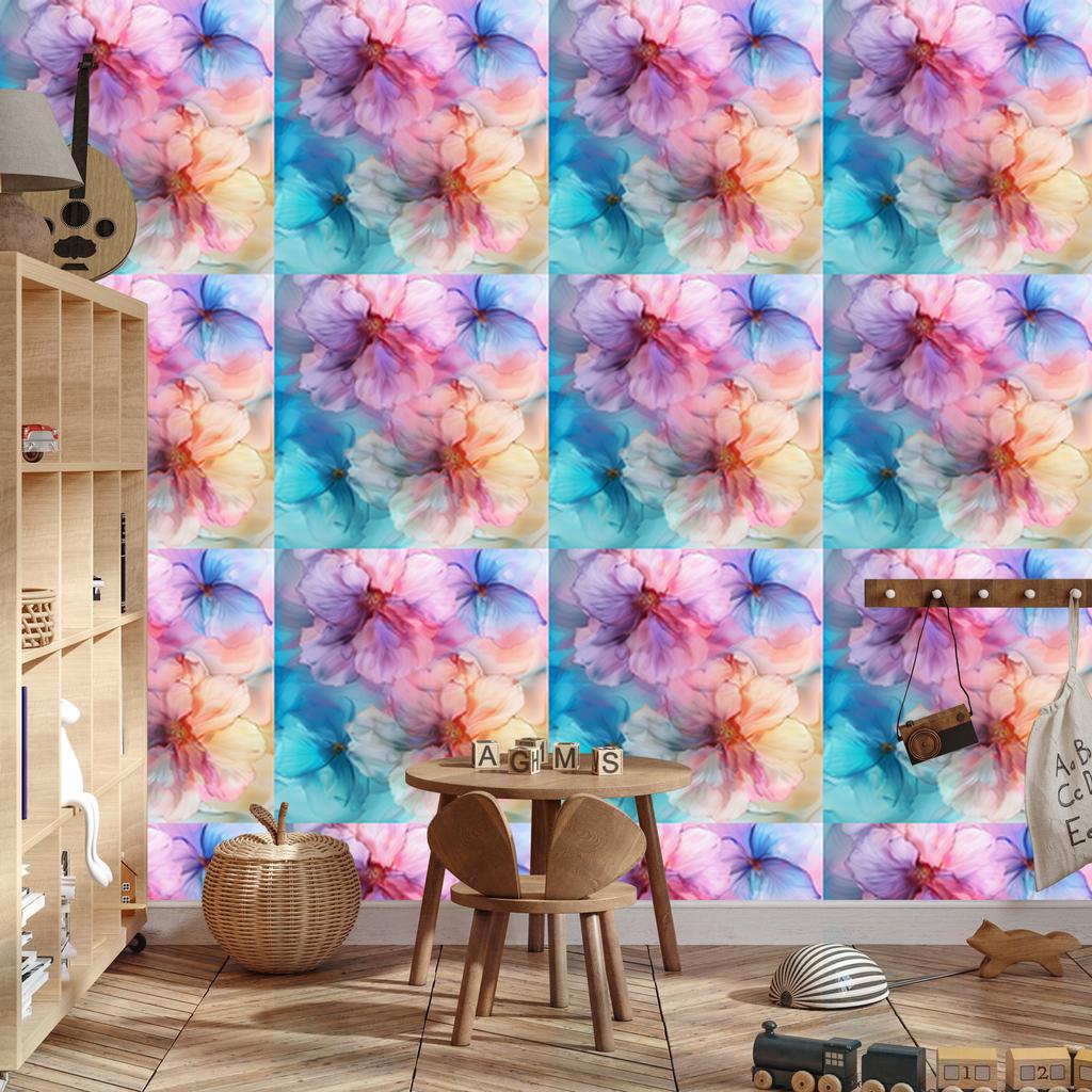 Wallpaper Ink blue, turquoise, purple and powder pink 50x1000