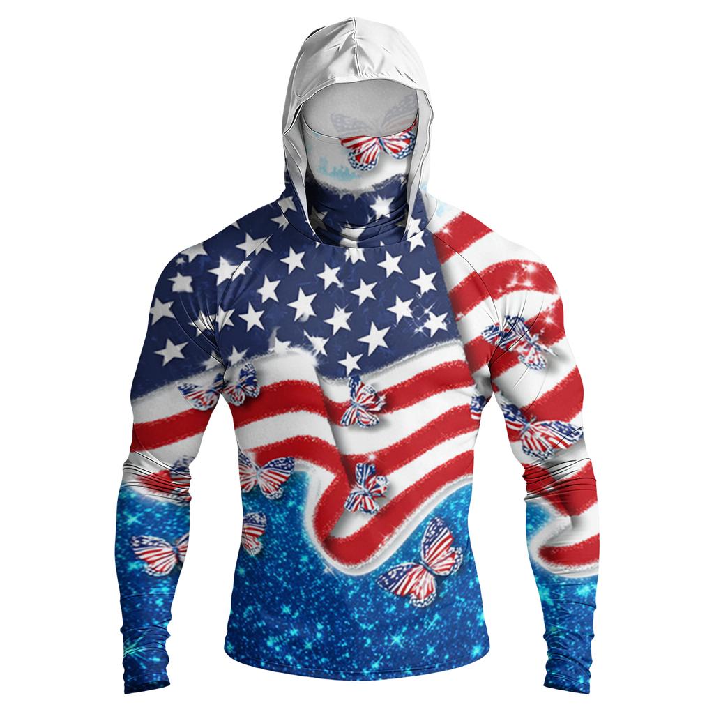 Men's Casual Raglan Sleeve Hoodie Long Sleeve Sun Protection Shirt Lightweight Breathable Outdoor Sportswear with Graphic Print