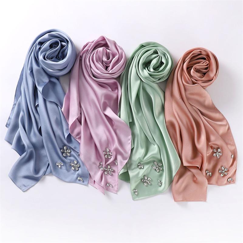 Luxury Stitch Diamond Floral Bubble Chiffon Instant Hijab Shawls Lady High Quality Wrap Beach Bufandas Ramadan Muslim Sjaal