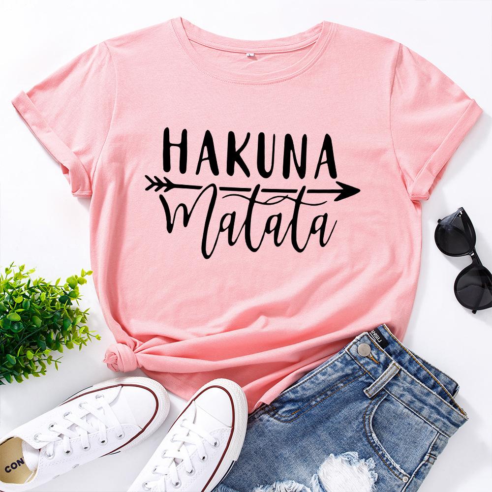 HAKUNA Pattern Cotton T-Shirt Short Sleeve Round Neck Women 2d Print Tops