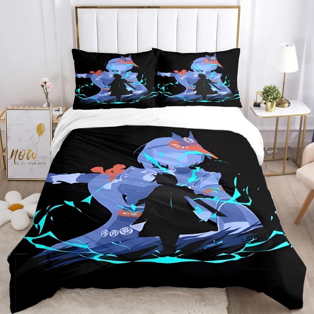 Genshin Impact Print Three Piece Bedding Set Fashion Article Children or Adults for Beds Quilt Covers Pillowcases Bedding Set