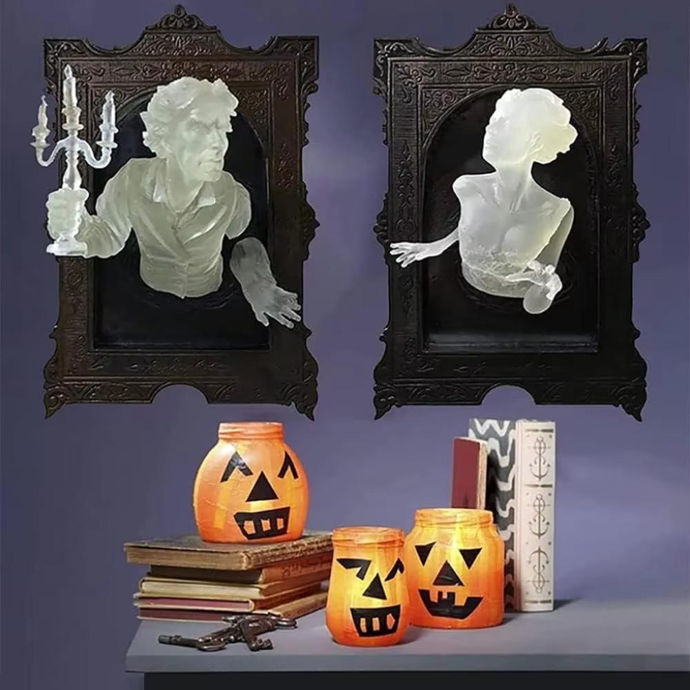 3D Halloween Decor Glow in The Dark Halloween Statue Halloween Ghost in The Mirror  Bar Home Decor