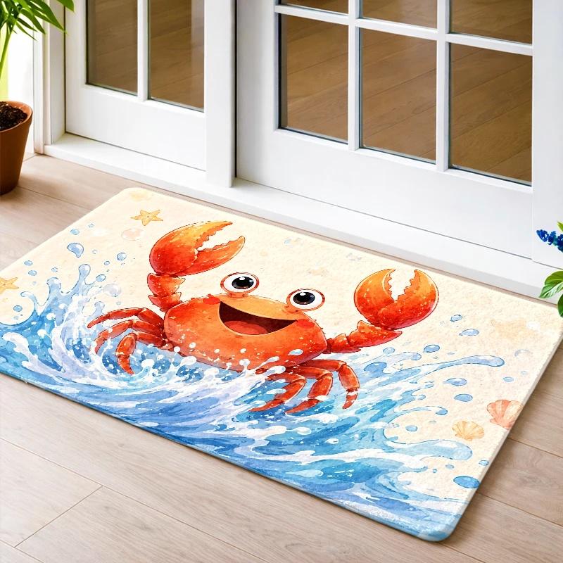 Decorative Crab Print Doormat Ocean Waves Beach Mat Tropical Sea Life Entryway Rug Entrance Decoration Home Decor Gift Mat