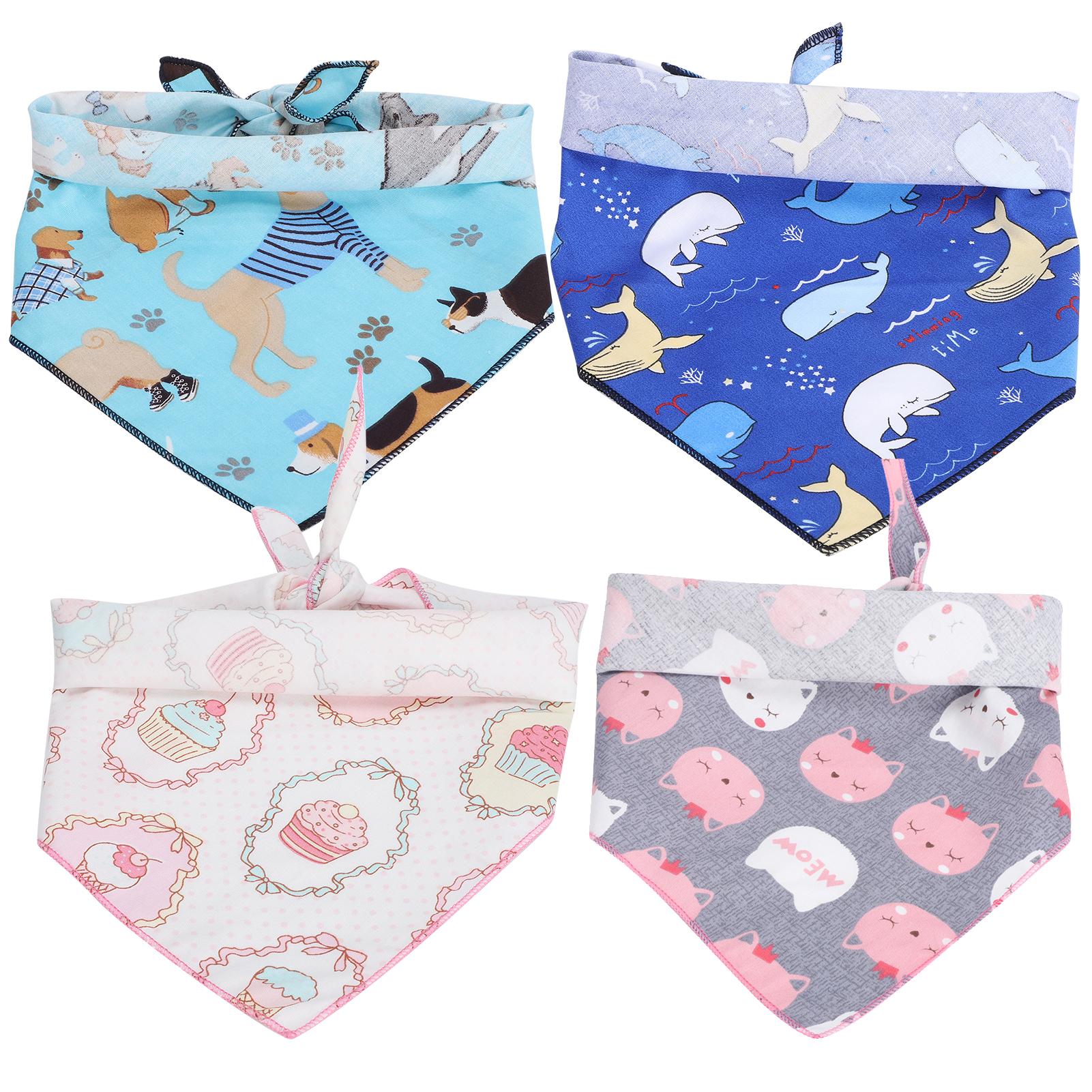 

4Pcs Dog Neck Scarf Cotton Handkerchief Triangular Bib Washable Printing Style Pet ClothingL 72.5 x 49cm L