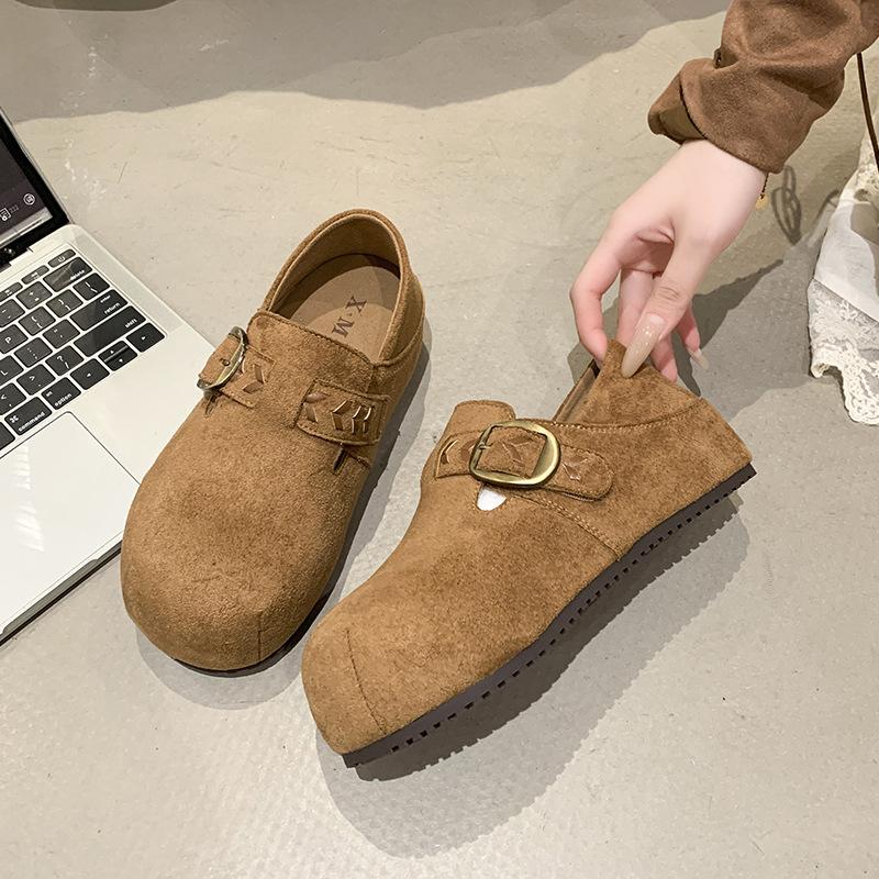 Belt buckle Small bag head half slippers Women's outer wear velvet 2025 new one-pedal thick-soled versatile Boken drag